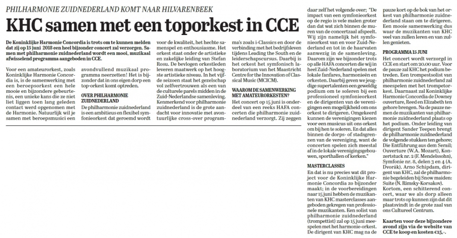 Artikel concert KHC in Hilverbode